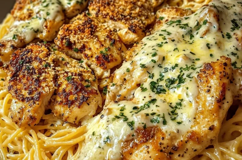 Creamy Garlic Parmesan Chicken with Cheesy Linguine