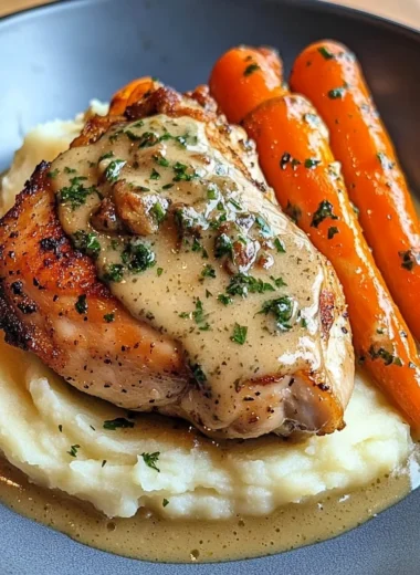 Creamy Herb Chicken with Mashed Potatoes & Glazed Carrots