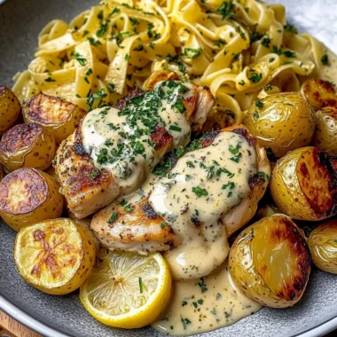 Creamy Herb Chicken with Roasted Potatoes & Lemon Tagliatelle