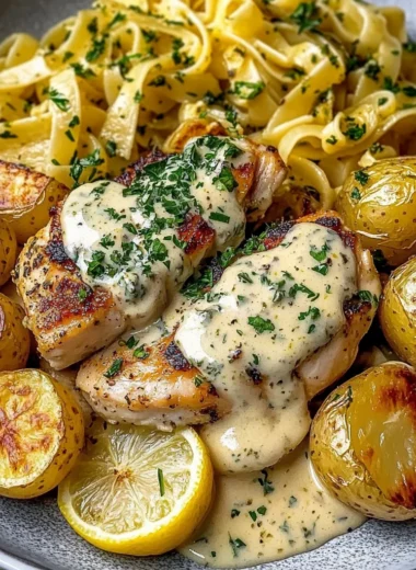 Creamy Herb Chicken with Roasted Potatoes & Lemon Tagliatelle