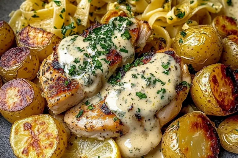 Creamy Herb Chicken with Roasted Potatoes & Lemon Tagliatelle