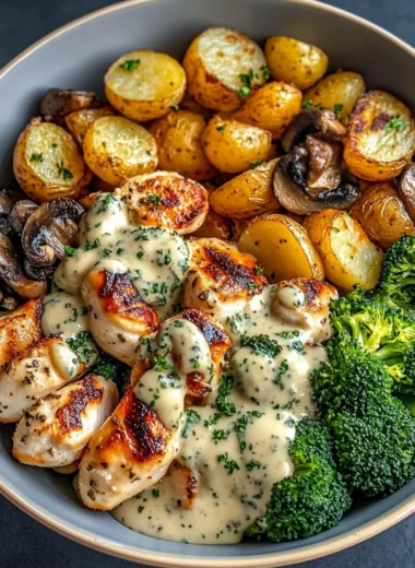 Creamy Herb Gnocchi Bowl with Chicken, Roasted Potatoes & Veggies