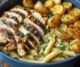 Creamy Herb Pasta with Juicy Grilled Chicken & Crispy Golden Potatoes