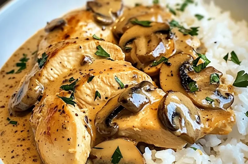 Creamy Mushroom Chicken & Fluffy Rice Bowl