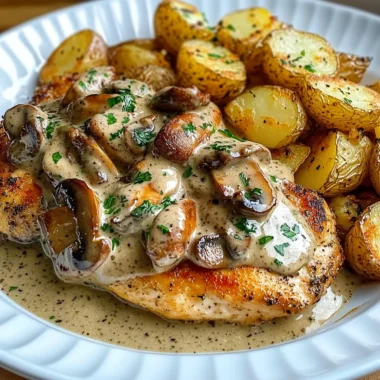 Creamy Mushroom Chicken with Crispy Herb Potatoes