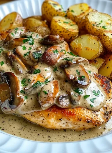 Creamy Mushroom Chicken with Crispy Herb Potatoes