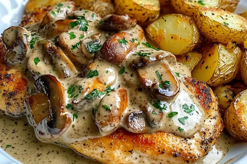 Creamy Mushroom Chicken with Crispy Herb Potatoes