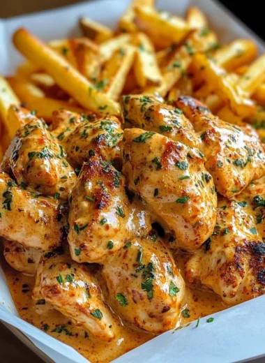 Creamy Peri-Peri Chicken Bites with Garlic Herb Fries