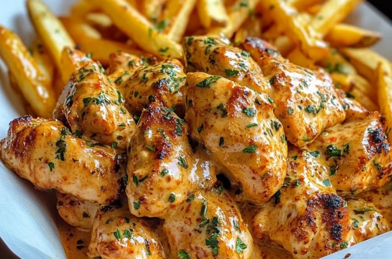 Creamy Peri-Peri Chicken Bites with Garlic Herb Fries