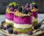 Elegant Pistachio & Blackberry Cheesecake Towers with Mascarpone Topping