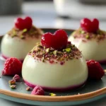 Elegant Pistachio & Rose Panna Cotta Domes with Raspberry Heart