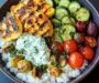 Epic Grilled Halloumi Greek Bowl with Creamy Tzatziki & Herby Veggies