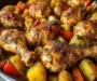 Epic One-Pan Baked Chicken Drumsticks with Herbed Potatoes & Peppers