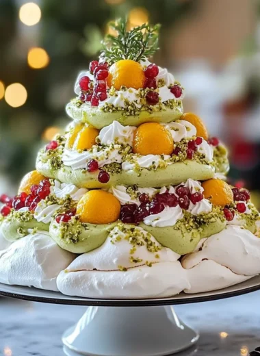 Festive Aussie Pavlova Tree with Lemon Myrtle Pistachio Cream & Native Citrus Jewels