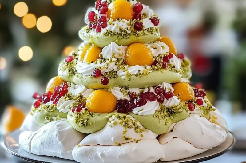 Festive Aussie Pavlova Tree with Lemon Myrtle Pistachio Cream & Native Citrus Jewels