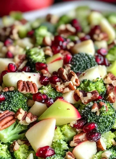 Festive Broccoli Salad with Honeycrisp Apples, Cranberries, Pecans & Pomegranate Jewels