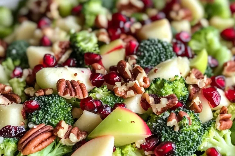 Festive Broccoli Salad with Honeycrisp Apples, Cranberries, Pecans & Pomegranate Jewels