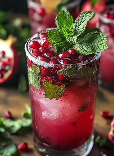 Festive Ruby Pomegranate Mint Mojito Mocktail