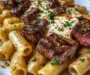 Garlic Butter Steak Tips with Creamy Mozzarella Rigatoni