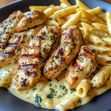 Grilled Chicken with Creamy Herb Penne Pasta