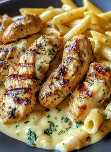 Grilled Chicken with Creamy Herb Penne Pasta