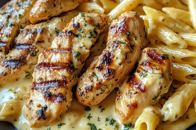 Grilled Chicken with Creamy Herb Penne Pasta