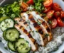 Grilled Chicken with Rice, Salad, and Creamy Yogurt Sauce