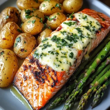 Grilled Salmon with Cheesy Asparagus & Herb Potatoes Clean & Comforting