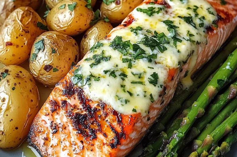 Grilled Salmon with Cheesy Asparagus & Herb Potatoes Clean & Comforting