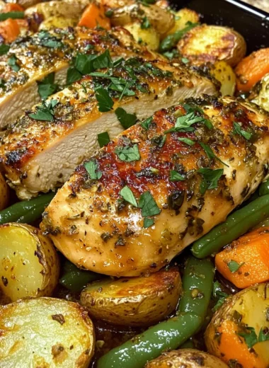 Herb-Roasted Chicken with Garlic Potatoes & Veggies