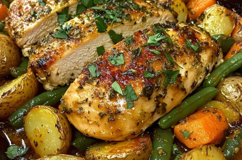 Herb-Roasted Chicken with Garlic Potatoes & Veggies