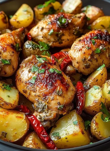 Herb Roasted Chicken & Potatoes with Chili Garnish