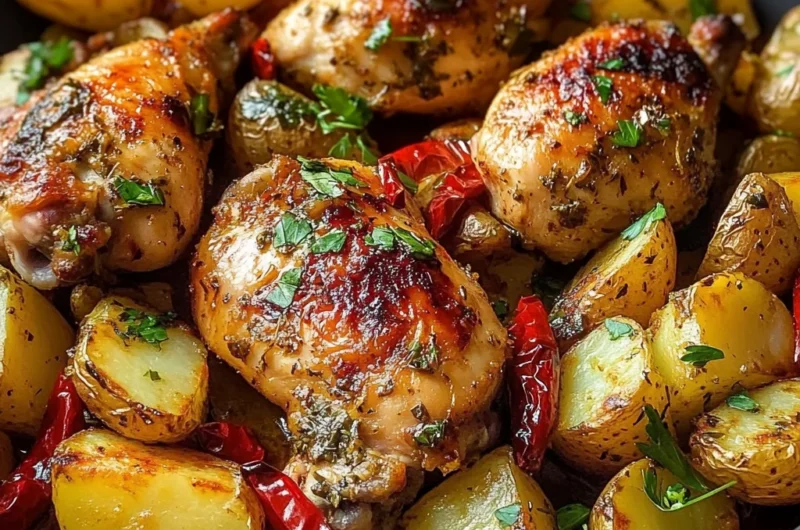 Herb Roasted Chicken & Potatoes with Chili Garnish