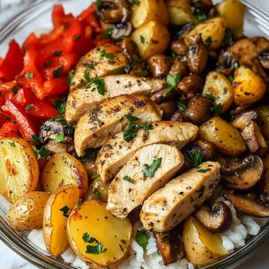 Herbed Chicken & Mushroom Meal Prep Bowl with Roasted Potatoes & Rice