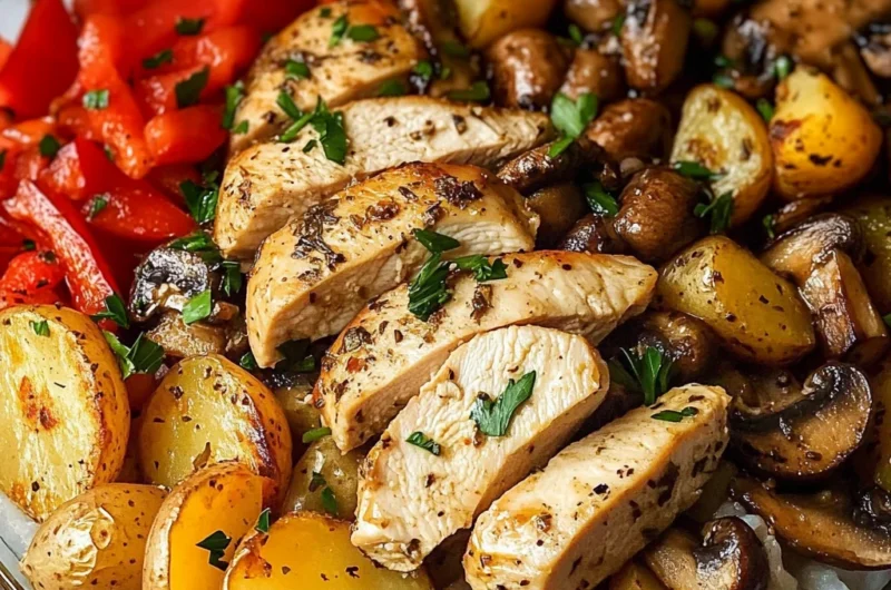 Herbed Chicken & Mushroom Meal Prep Bowl with Roasted Potatoes & Rice