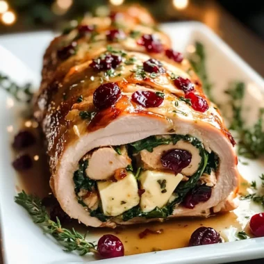Holiday-Style Turkey Roulade Stuffed with Brie, Cranberries, Spinach & Fresh Herbs