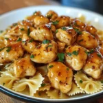Honey Garlic Chicken Bites with Creamy Bowtie Pasta