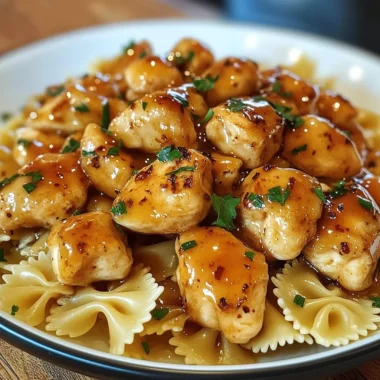 Honey Garlic Chicken Bites with Creamy Bowtie Pasta