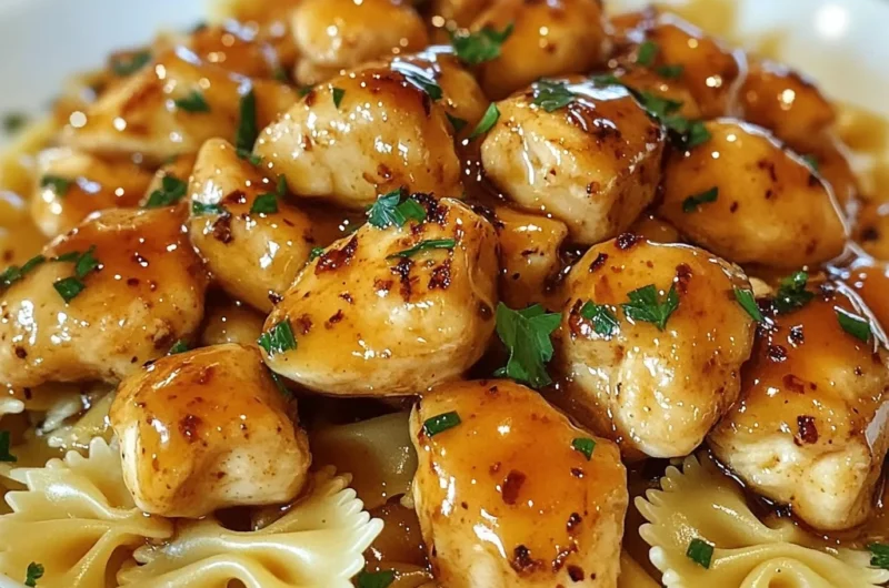 Honey Garlic Chicken Bites with Creamy Bowtie Pasta