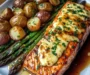 Honey Garlic Glazed Salmon with Cheesy Baked Asparagus & Roasted Baby Potatoes