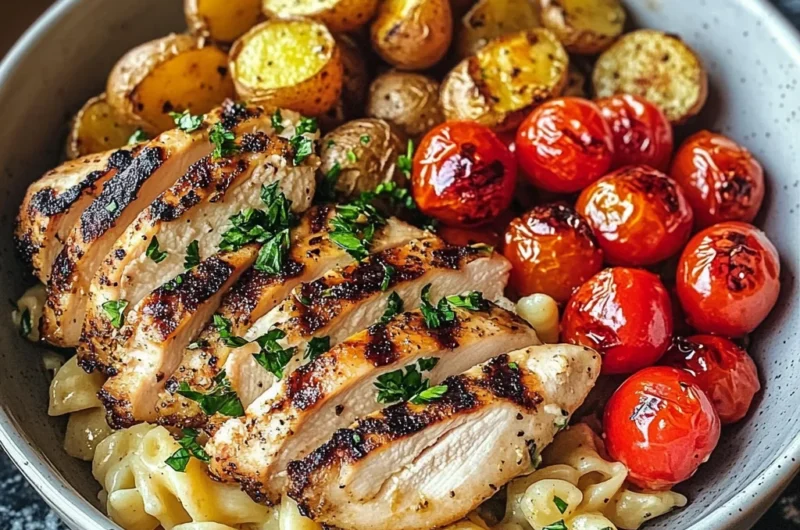 Insanely Tasty Grilled Chicken & Veggie Bowl with Creamy Pasta