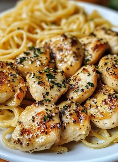 Lemon Garlic Butter Chicken Bites with Parmesan Linguine