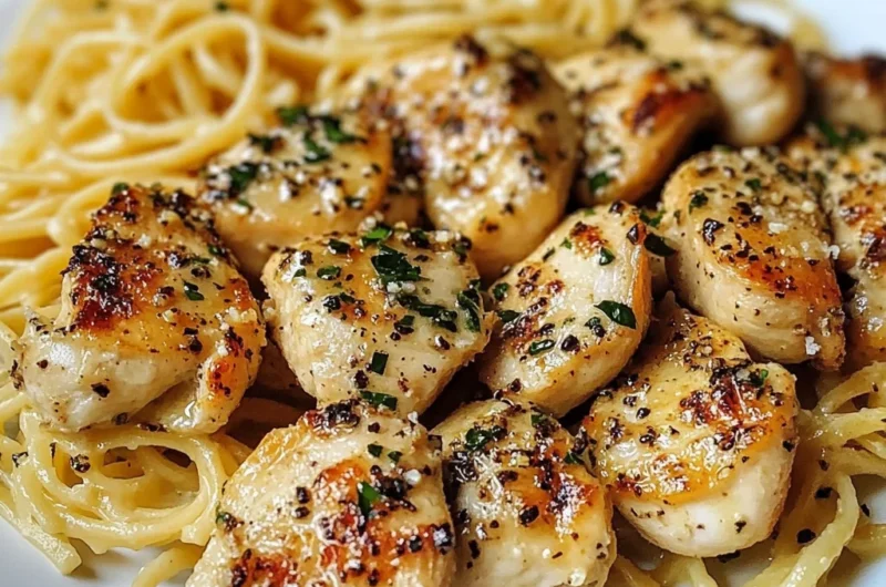 Lemon Garlic Butter Chicken Bites with Parmesan Linguine