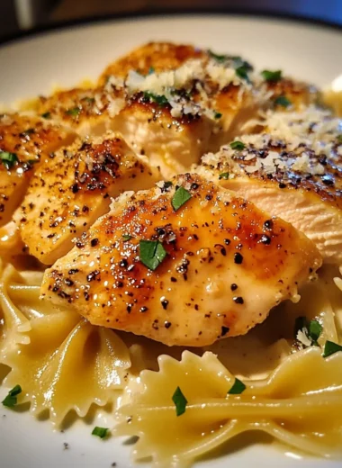 Lemon Garlic Butter Chicken with Creamy Parmesan Bowtie Pasta
