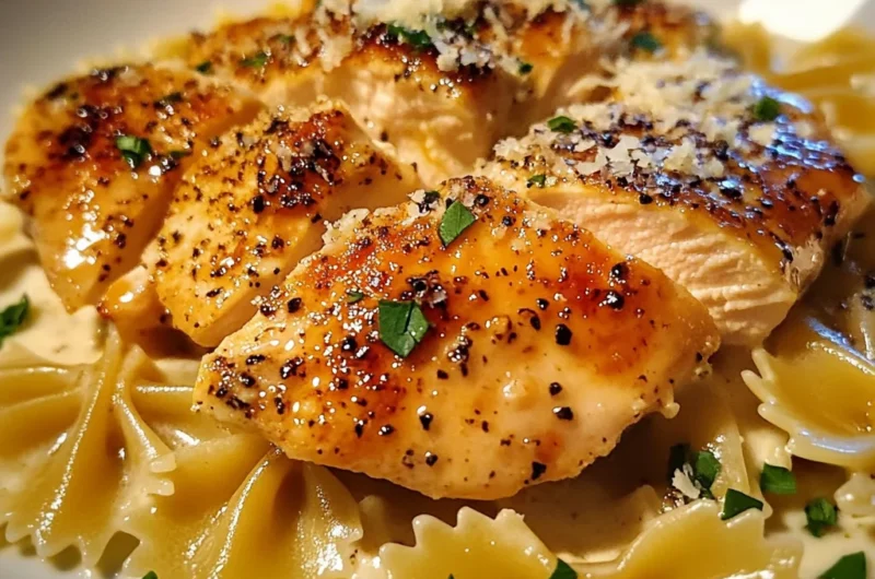 Lemon Garlic Butter Chicken with Creamy Parmesan Bowtie Pasta