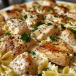 Lemon Garlic Chicken Bites with Creamy Bowtie Pasta