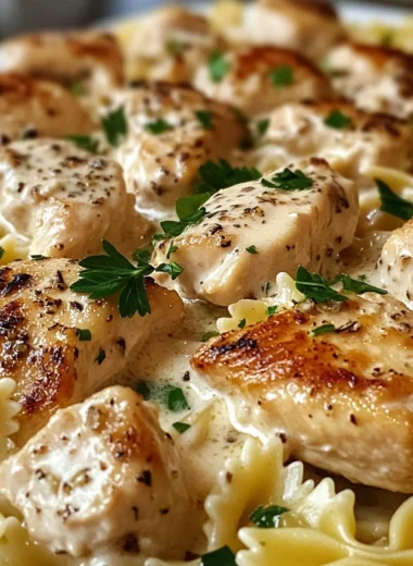 Lemon Garlic Chicken Bites with Creamy Bowtie Pasta