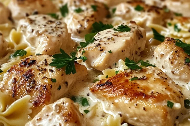 Lemon Garlic Chicken Bites with Creamy Bowtie Pasta
