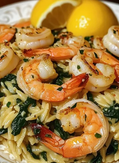 Lemon Garlic Shrimp with Spinach Orzo