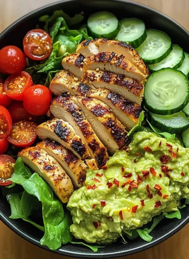 Loaded Chicken Guacamole Power Bowl with Fresh Veggies